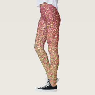 Leggings Parties scintillant Rouge Foncé Et Jaune