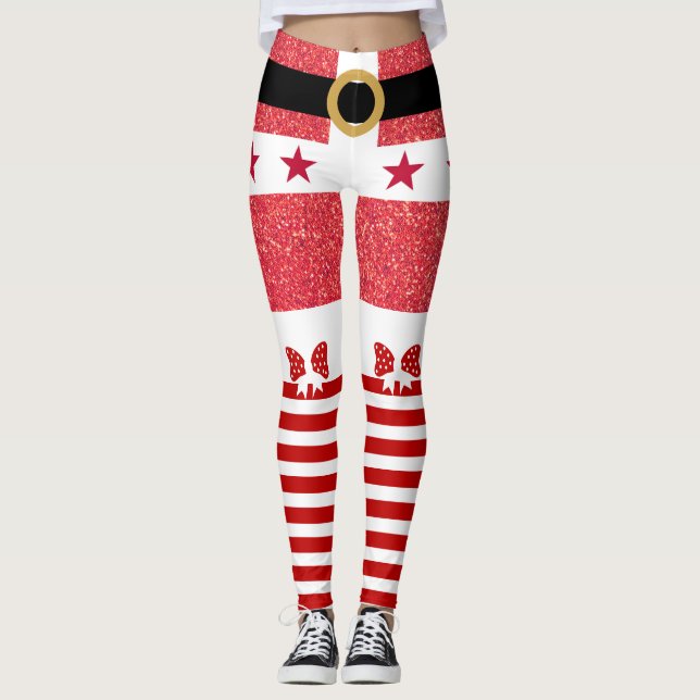 Leggings Parties scintillant rouge & Grilles blanches Stars (Devant)