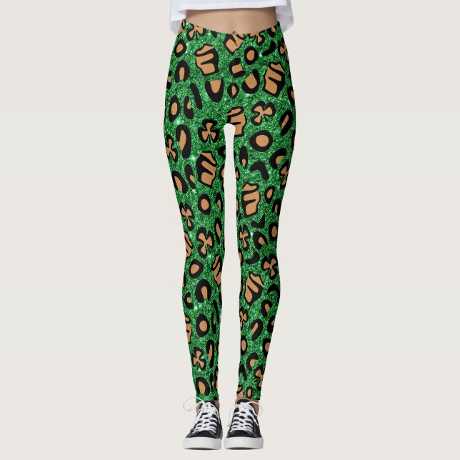 Leggings Parties scintillant verte Leopard Shamrock  Clover (Devant)