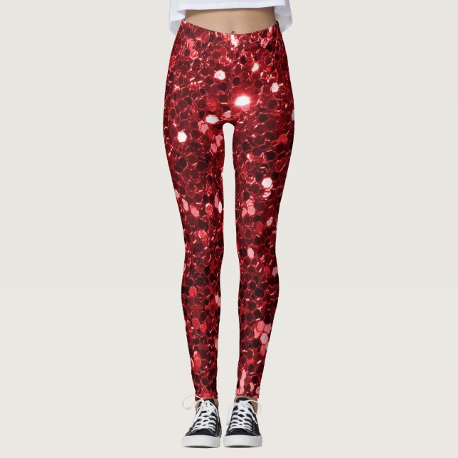 Leggings Parties scintillantes rouges de Faux (Devant)