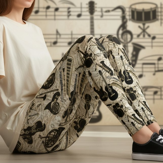 Leggings Partition de musique et instruments Noir/Or ID481 (Créateur téléchargé)