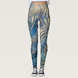 Leggings Partition de musique peinte en bleu et blanc avec