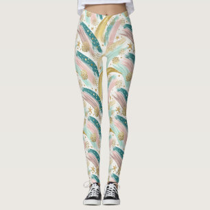 Leggings Pastel arc-en-ciel lunaire Abstrait avec étoiles d