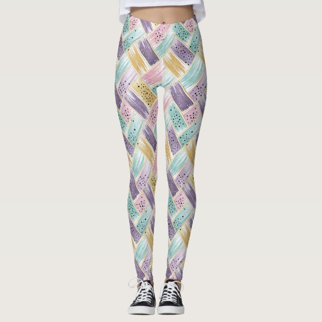 Leggings Pastel Brushstroke & Gold Crisscross Abstrait (Devant)