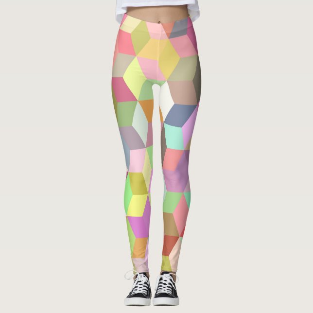 Leggings Pastel Color Printemps & Été Carrés cubes tendance (Devant)