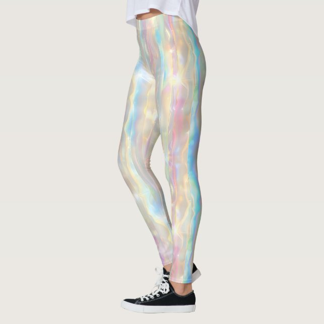 Leggings Pastel Colors Shimmering Iridescent Stripes Patter (Gauche)