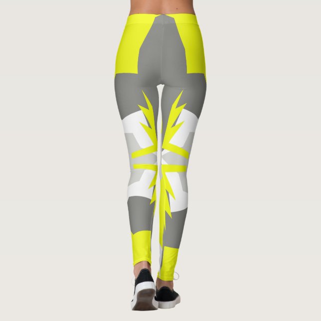 Leggings Pastel concentré Gris Jaune Jambes d'Art Abstrait (Dos)