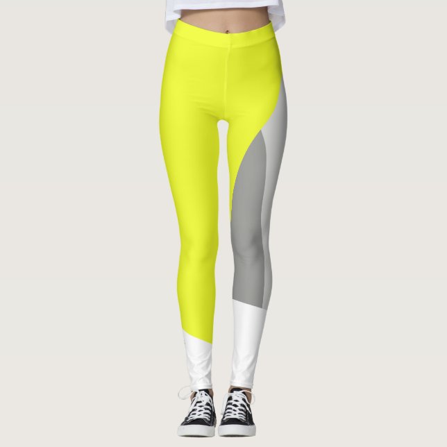 Leggings Pastel concentré Gris Jaune Jambes d'Art Abstrait (Devant)