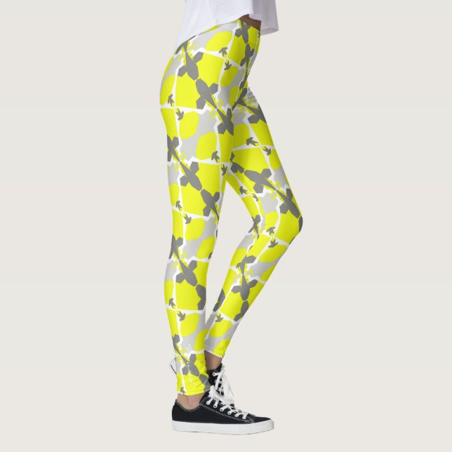 Leggings Pastel concentré Gris Jaune Jambes d'Art Abstrait (Droite)
