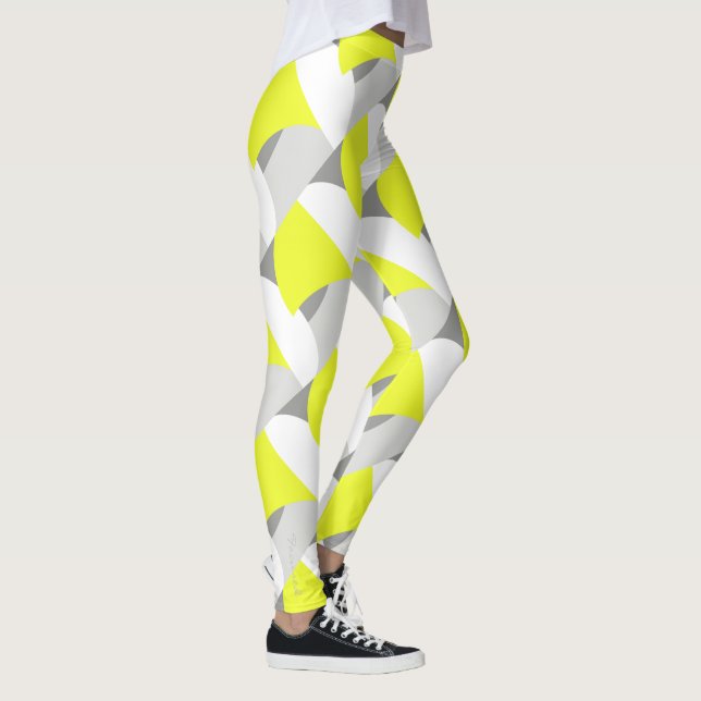 Leggings Pastel concentré Gris Jaune Jambes d'Art Abstrait (Droite)