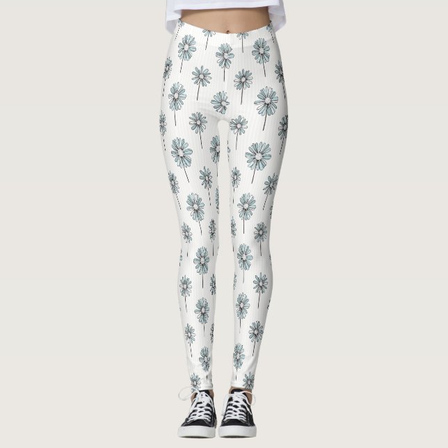 Leggings Pastel Daisy Dessin au Trait Rayure (Devant)