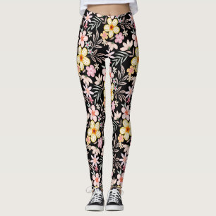 Leggings Pastel Floral motif C03.bw Black BG