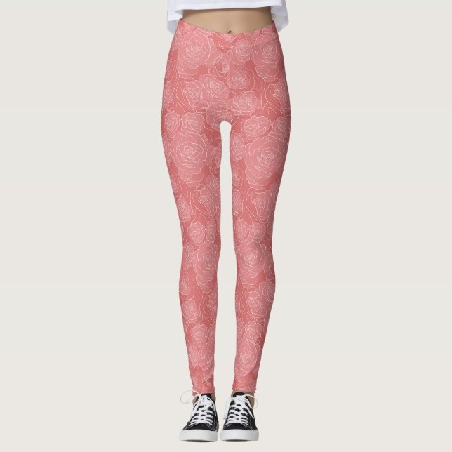 Leggings Pastel Floral Pattern | Soft Rose Line Art  (Devant)