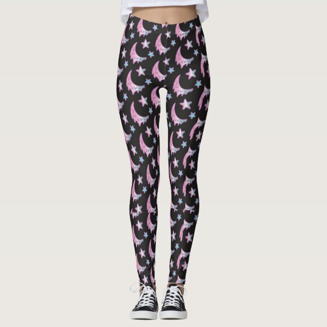 Leggings Pastel Gothiques avec Lune et Étoiles qui (Devant)