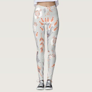 Leggings Pastel Grey Orange Floral : Élégance Vintage