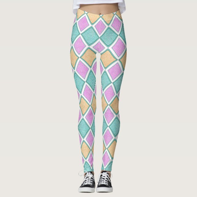 Leggings  Pastel Harlequin Prism Diamond Pattern (Devant)