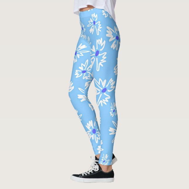 Leggings Pastel Jolie Fleurs Bleues et Blanches (Gauche)