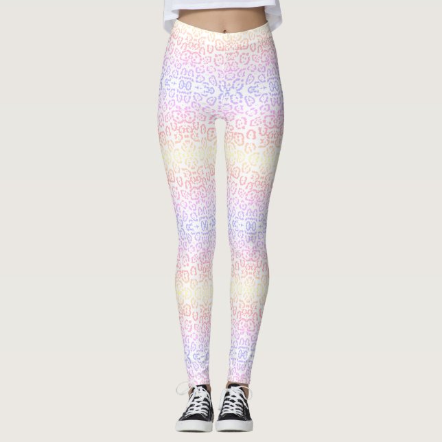 Leggings Pastel Kawaii Leopard Poster de animal arc-en-ciel (Devant)
