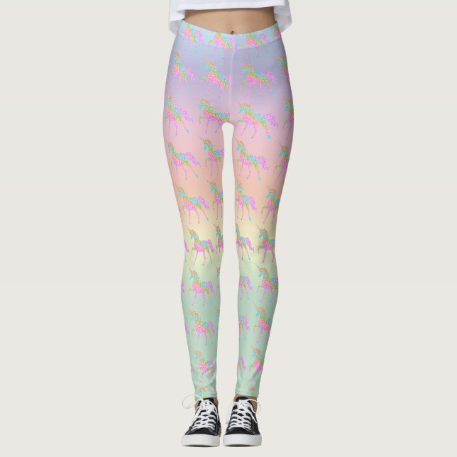 Leggings Pastel Parties scintillant Arc-en-ciel Unicorn Leg (Devant)