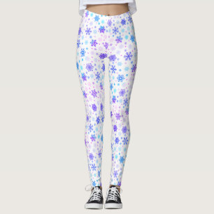 Leggings Pastel Pink et Blue Snowflakes Elegant Blanc