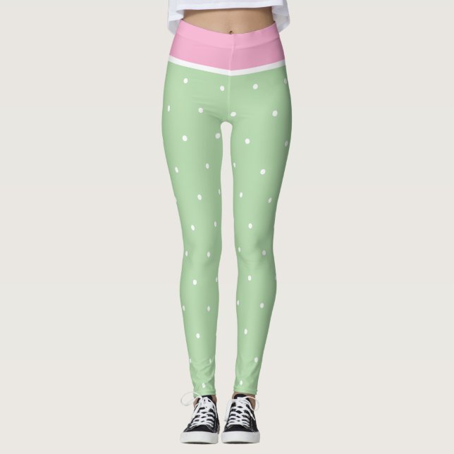 Leggings Pastel Pink Green et Pois blancs (Devant)