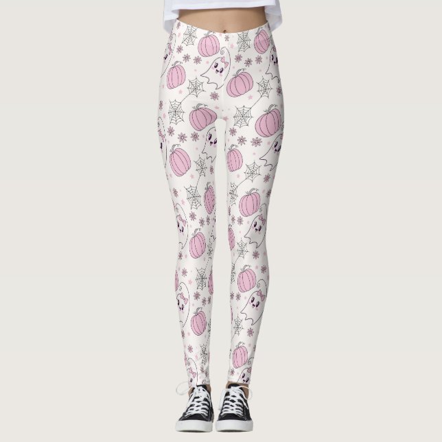 Leggings Pastel Pink Halloween Motif sans couture (4) (Devant)