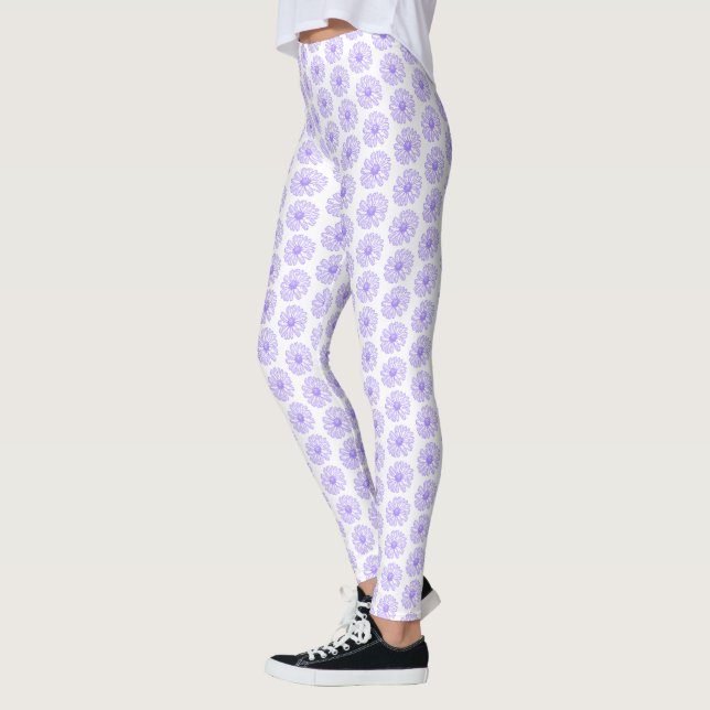 Leggings Pastel Purple Daisy Flower Print, Hippie Floral (Gauche)