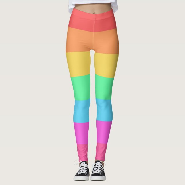 Leggings Pastel Rainbow Color Strips Design (Devant)