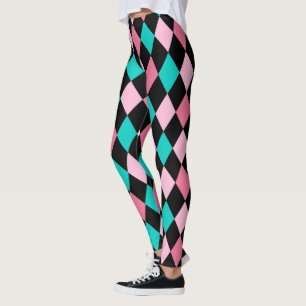 Leggings Pastel Rainbow Rhombus Black Pink Blue Arlequin