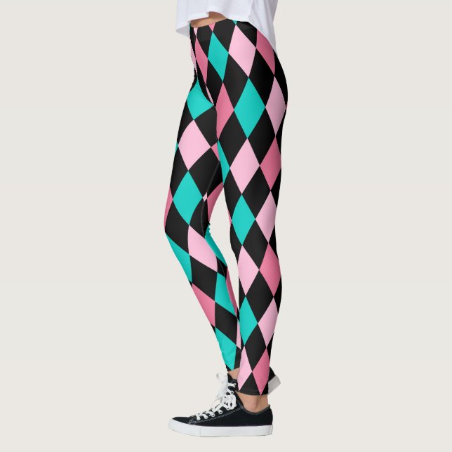 Leggings Pastel Rainbow Rhombus Black Pink Blue Arlequin (Gauche)
