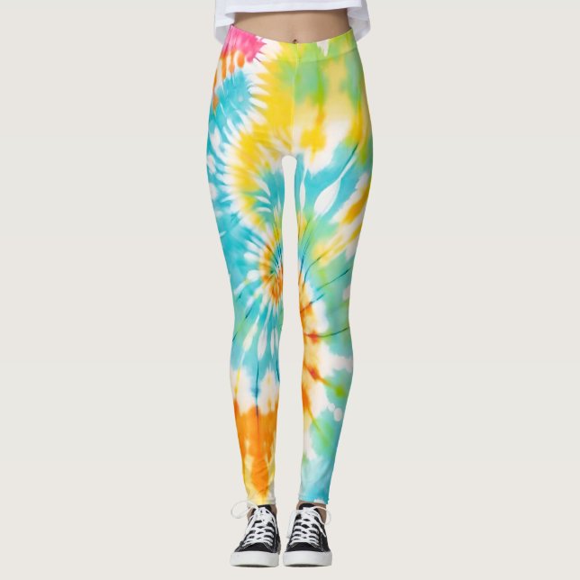 Leggings Pastel Rainbow Tie Dye Spiral Pattern (Devant)