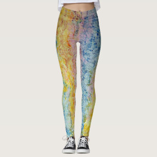 Leggings Pastel Rose Bleu Jaune Texturé Moderne Abstrait