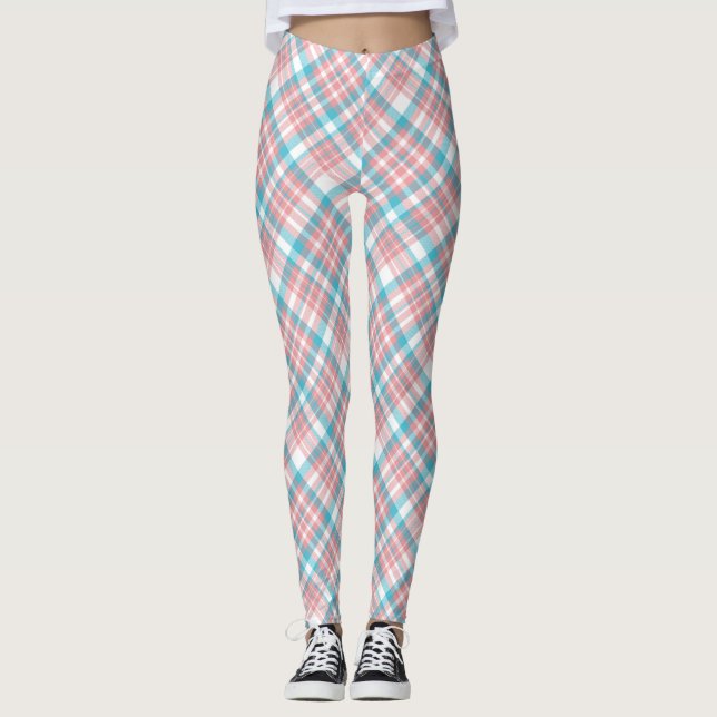 Leggings Pastel rose et bleu plaid (Devant)