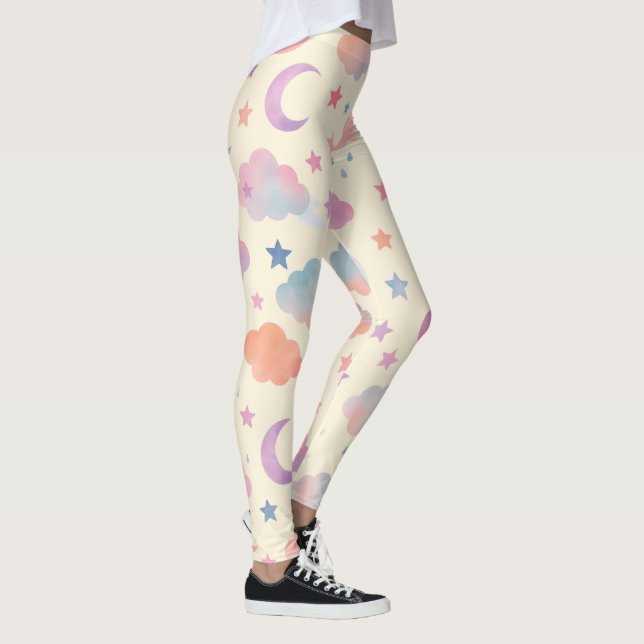 Leggings Pastel Sky Dreams - Motif Lune, Etoiles & Nuages (Droite)