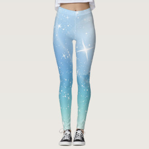 Leggings Pastel Starry Sky Blue Gradient Moon Galaxy Design