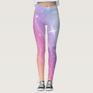 Leggings Pastel Starry Sky rose violet dégradé Lune Galaxie