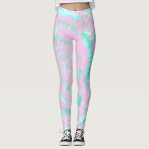 Leggings Pastel Tie Dye Motif Pink Aqua Mint Green