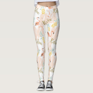 Leggings Pastel Tropical Pink Flamingo Motif