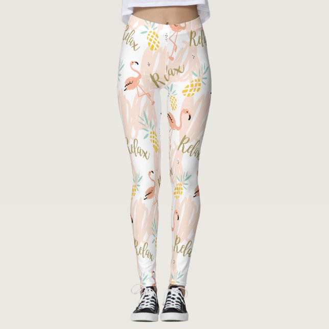 Leggings Pastel Tropical Pink Flamingo Motif (Devant)