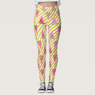 Leggings Pastèque fraîche et motif jaune d'été de rayure