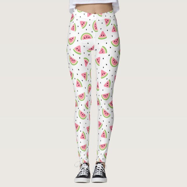 Leggings Pastèque rose, Graines de pastèque, Motif d'été (Devant)