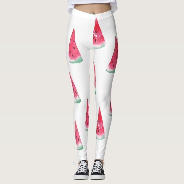 Leggings pastèques aquarelles, motif d'été sans soudure. (Devant)