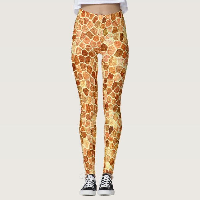 Leggings Patchwork Brown et crème Coblé Terrazo Motif (Devant)
