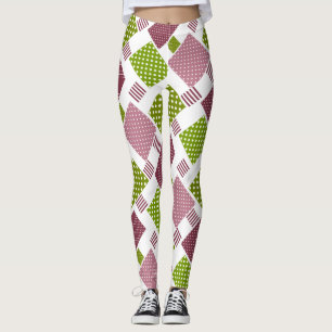 Leggings Patchwork brun vert pois dos blanc