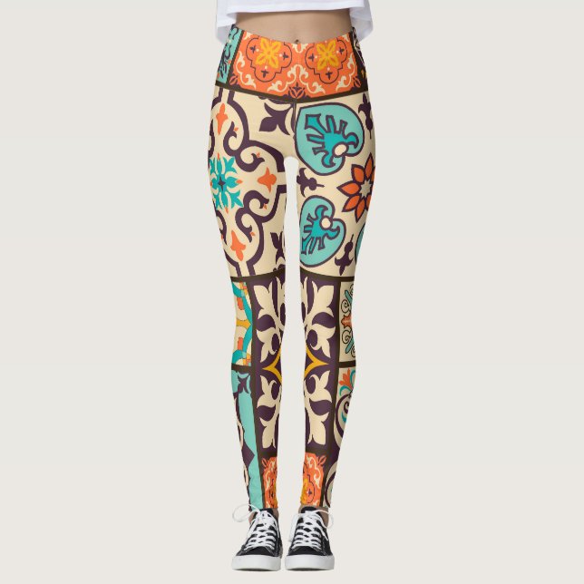 Leggings Patchwork coloré Islam Motifs Carrelage (Devant)