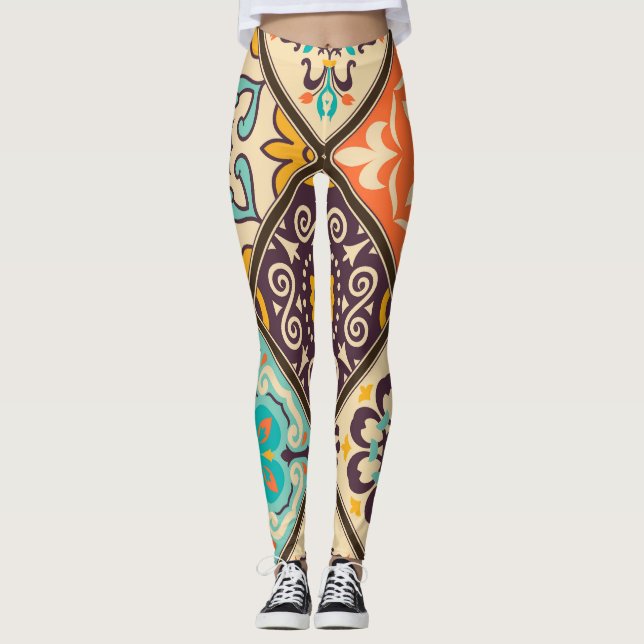 Leggings Patchwork coloré : Majolica Tile Design (Devant)