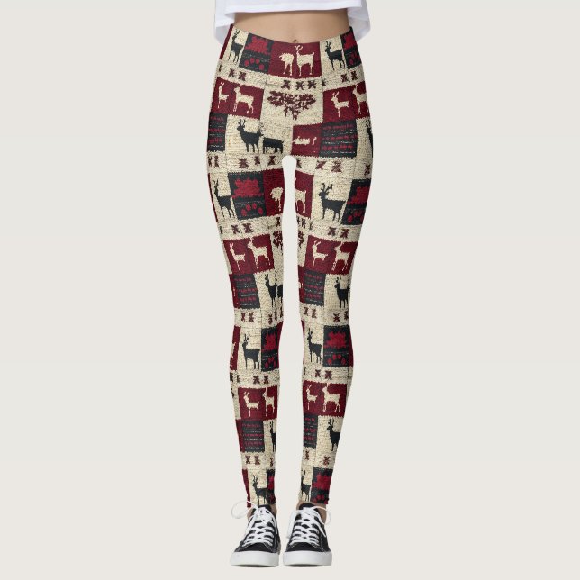 Leggings Patchwork croisé rustique | Folk Holiday Motif (Devant)