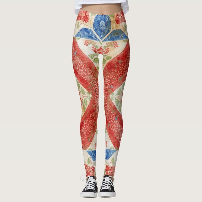Leggings Patchwork d'art populaire florale américaine vinta (Devant)