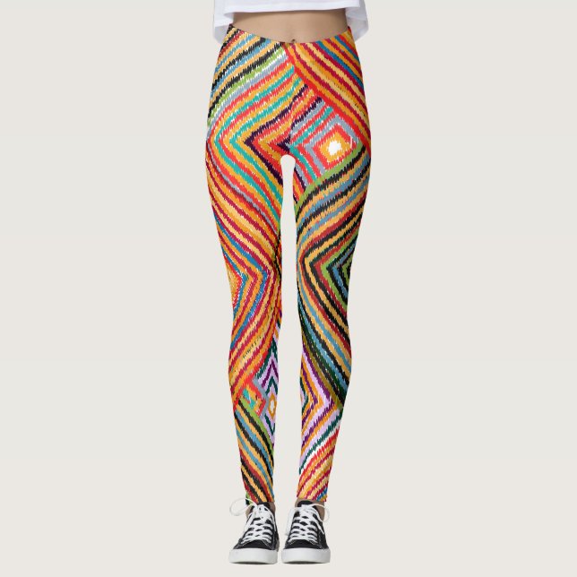 Leggings Patchwork Design avec Carrés aztèques. (Devant)