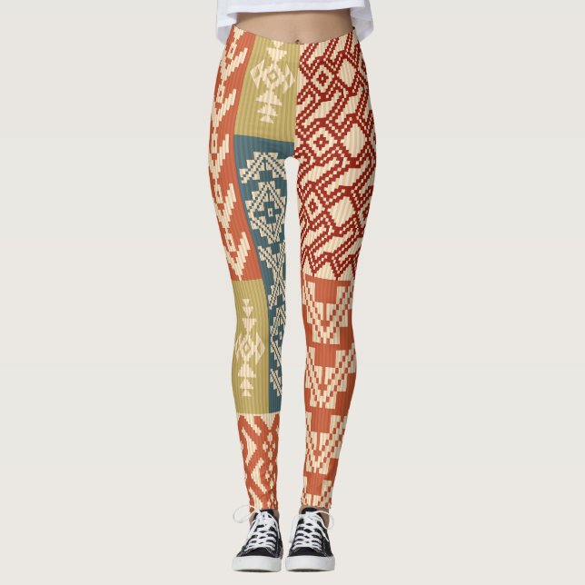 Leggings Patchwork géométrique Ethnic Motif sans fil (Devant)